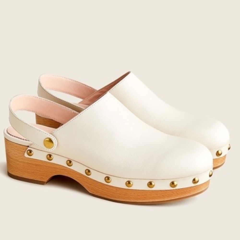 ✨JCREW✨Convertible Leather Clogs in Dusty Ivory